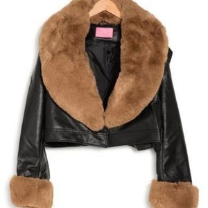 Azalea Wang fur collared leather jacket